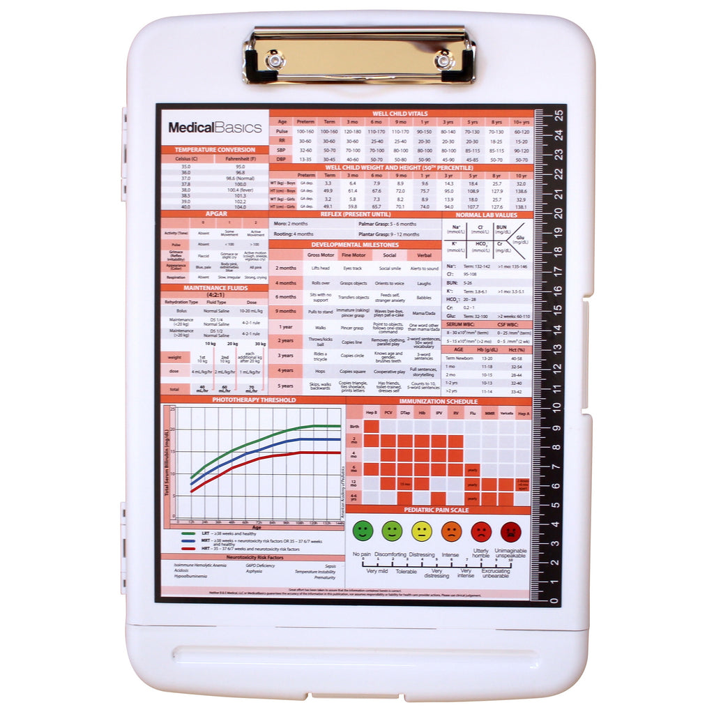 Storage Clipboard with Pen Box - Pediatrics Edition Quick Medical Reference